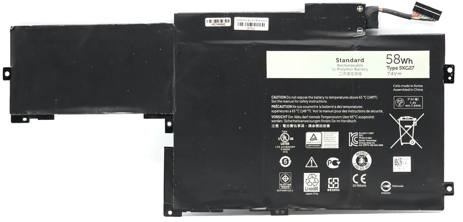 5KG27 - 4-Cell 58Wh 7.4V Li-Polymer Laptop Battery for Inspiron 14 7437 14 7000 Series P42G 14HD-1608T