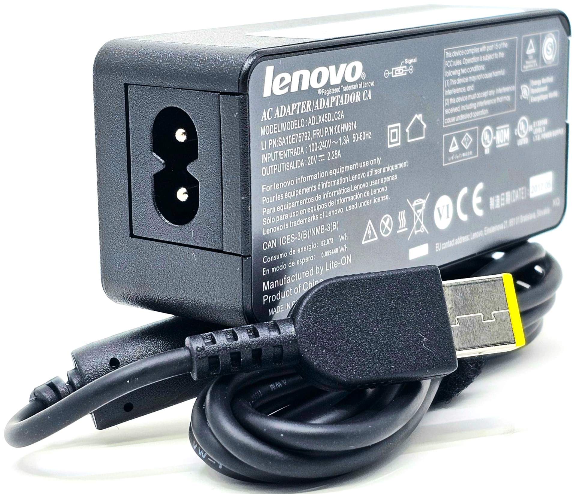 00HM616 - 45W 20V 2.25A Yellow Slim Tip AC Adapter Charger for ThinkPad X260 X240 X250 T440 T450 Yoga 260