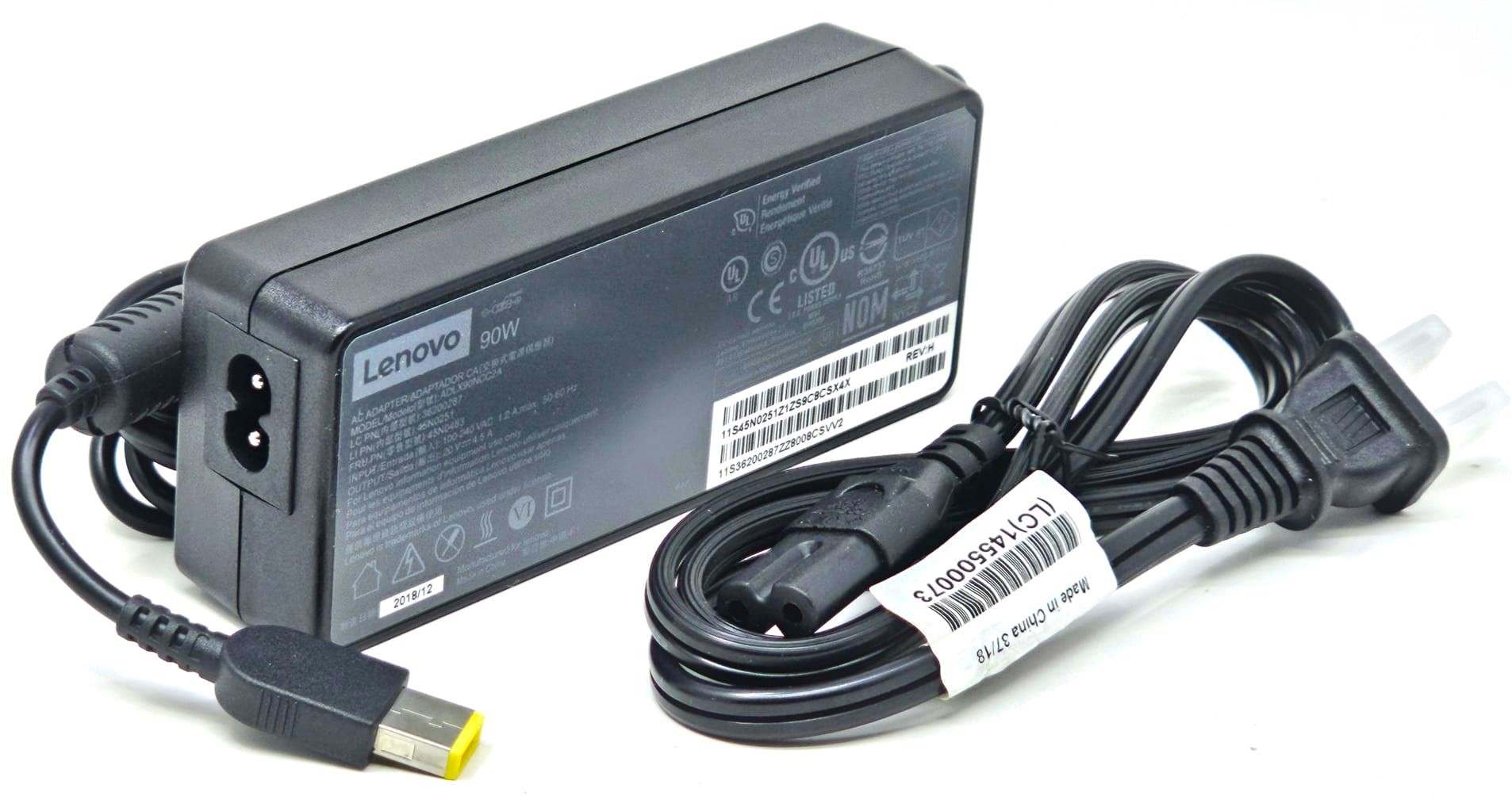 45N0238 - 90W 20V 4.5A Slim Yellow Square Tip AC Adapter for IdeaPad ThinkPad Yoga X1 Carbon