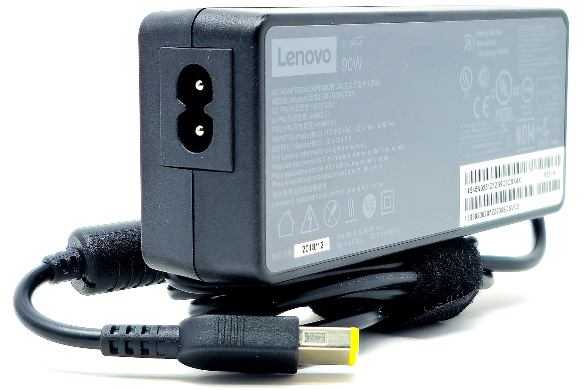 45N0251 - 90W 20V 4.5A Slim Yellow Square Tip AC Adapter for IdeaPad ThinkPad Yoga X1 Carbon