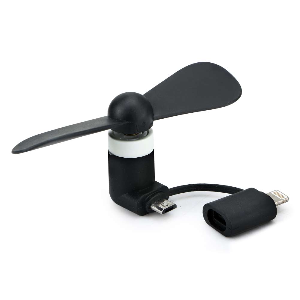 Mini Portable Cooling Fan for iPhone + Samsung Galaxy Phones, Includes Micro-B and Lightning Connector