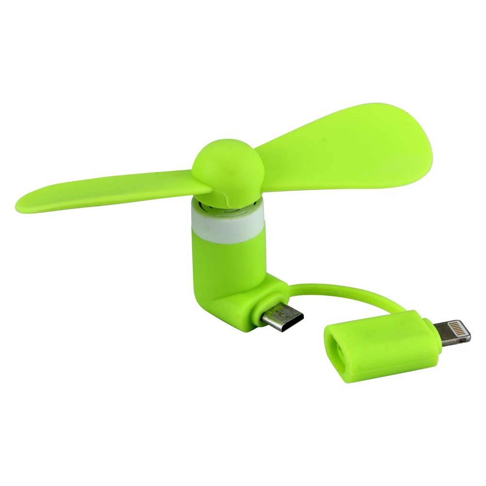 Mini Portable Cooling Fan for iPhone + Samsung Galaxy Phones, Includes Micro-B and Lightning Connector