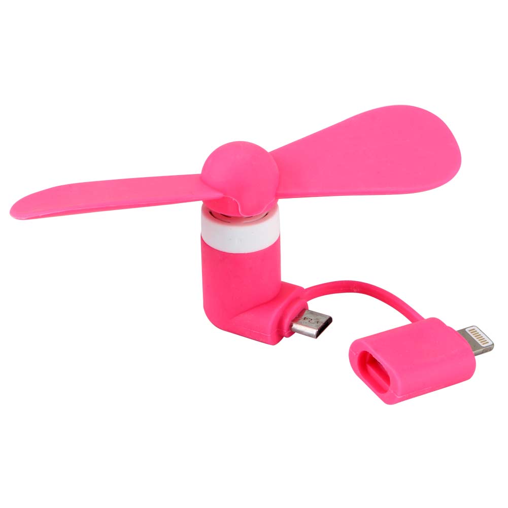 Mini Portable Cooling Fan for iPhone + Samsung Galaxy Phones, Includes Micro-B and Lightning Connector