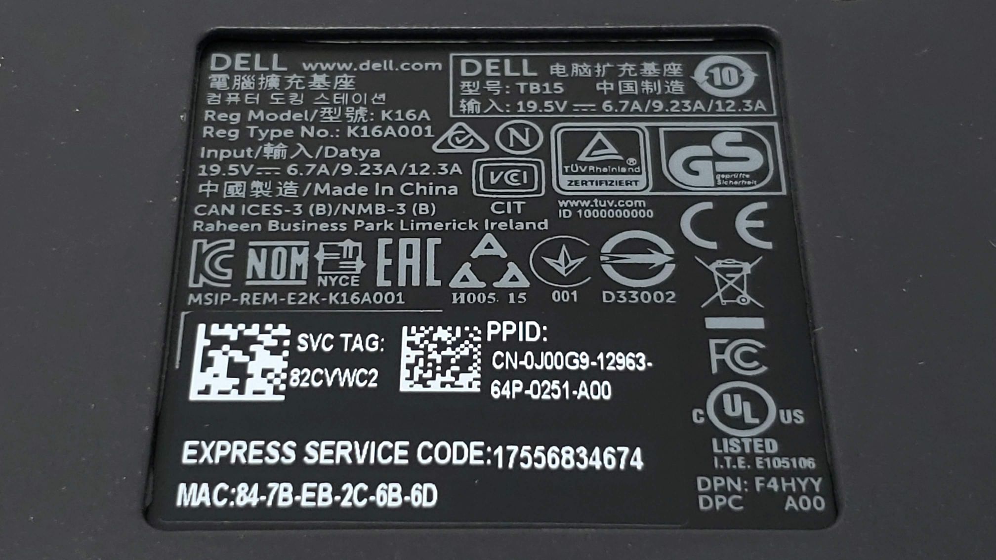 3C56F - Business Thunderbolt Dock TB16 K16A Docking Station + 180W Adapter