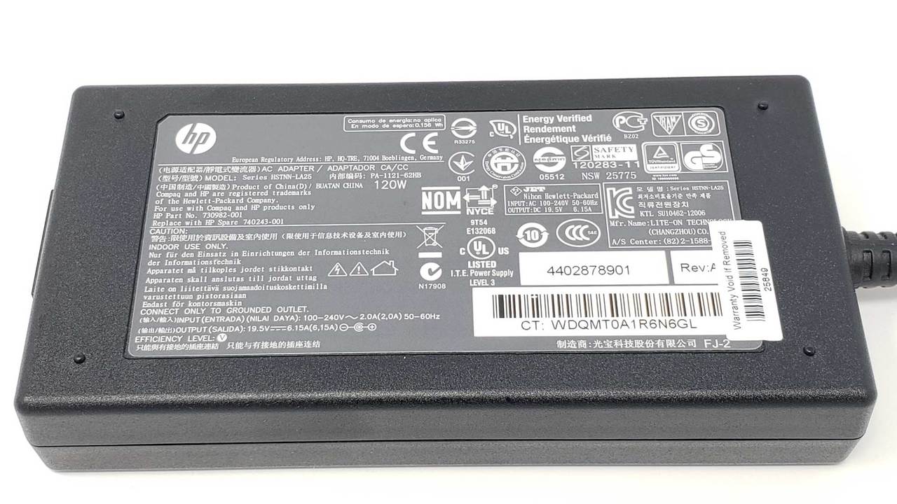 HP 801637-001 - 120W 19.5V 6.15A 7.4mm x 5.0mm Right Angle Tip AC Adapter for HP Envy Pavilion AIO Touchsmart