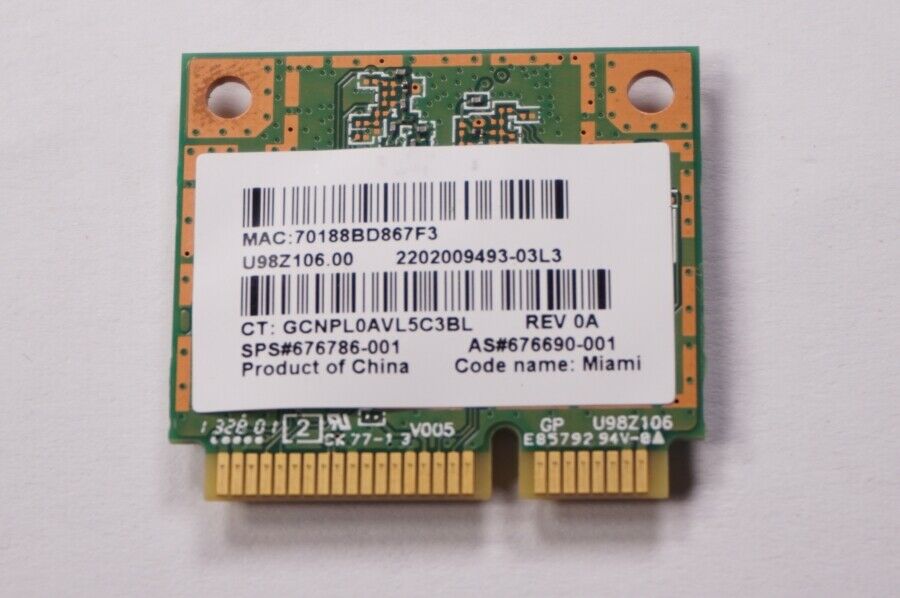 HP 676786-001 - Atheros AR9462 802.11a/b/g/n 2x2 Bluetooth 4.0 combination  adapter