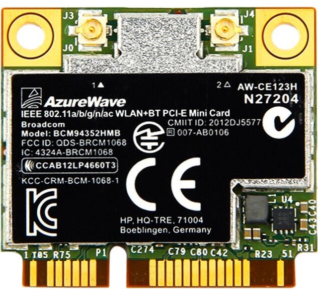 HP 724935-005 - Broadcom BCM94352HMB BCM4352 4352 802.11ac Dual Band 2.4Ghz/5Ghz WiFi 867 Mbps + Bluetooth 4.0 Mini PCI-E WLAN Wireless Card