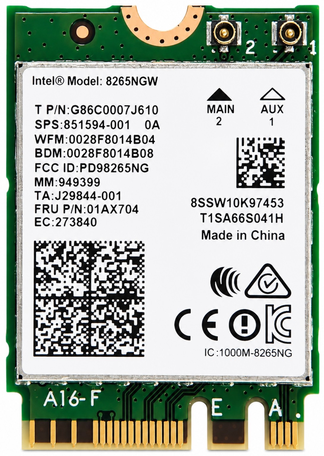 HP 851594-001 - Intel Dual Band Wireless-AC 8265 802.11ac 2x2 Wi-Fi + Bluetooth 4.2 combination WLAN adapter