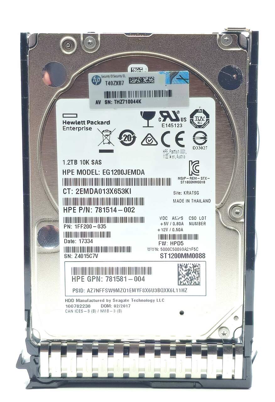 HP  EG001200JWJNQ - 1.2TB 10K RPM 12Gbps SAS 2.5" SC DS Hard Drive for ProLiant G9 G10