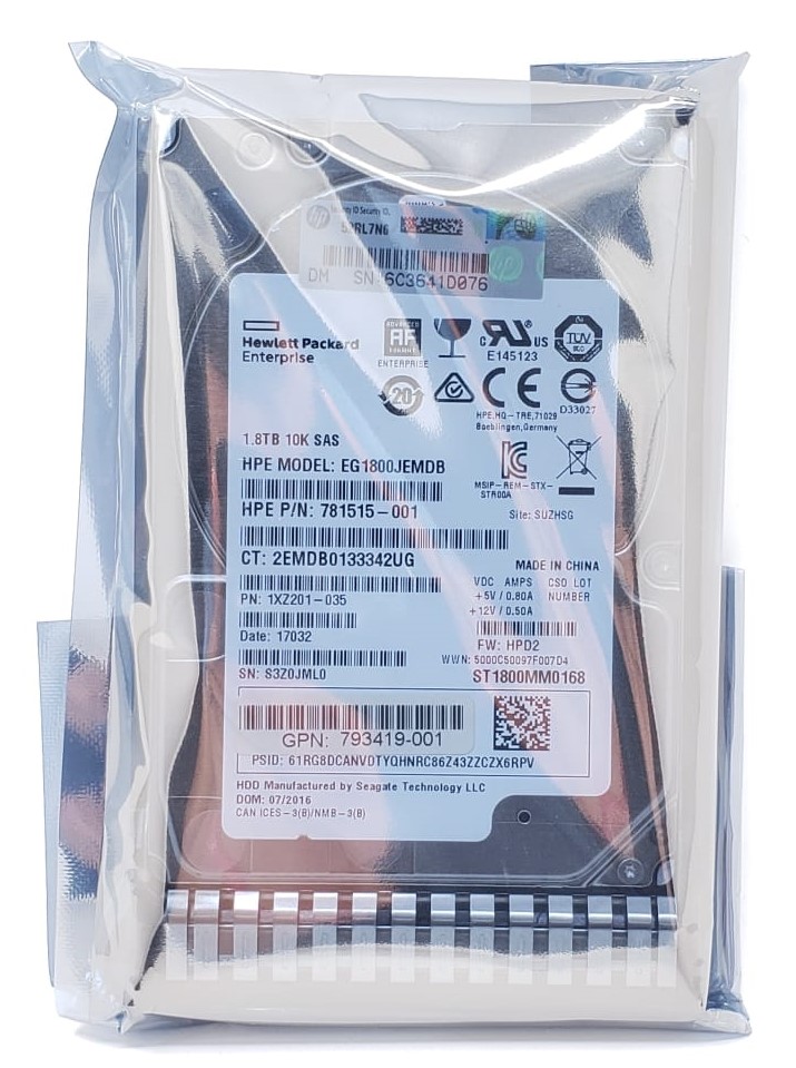 HP 794549-001 - 1.8TB 10K ENT SC 12G SAS 2.5" Hard Drive for HPE ProLiant BL420 BL460 DL160 DL360 DL360P DL580 ML150 ML350 SL230S G9 G10