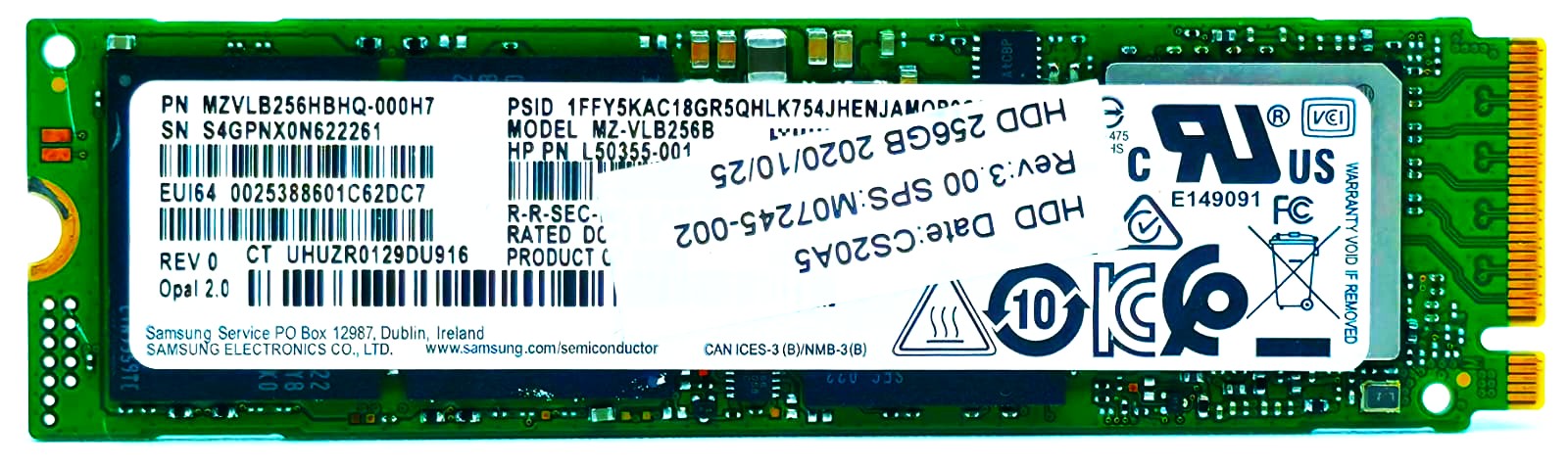 Samsung MHZPU256HCGL-000H1 - 256GB NVMe PCIe Gen3 x4 M.2 2280 SSD for Latitude XPS Precision HP EliteBook ProBook ThinkPad Ideapad