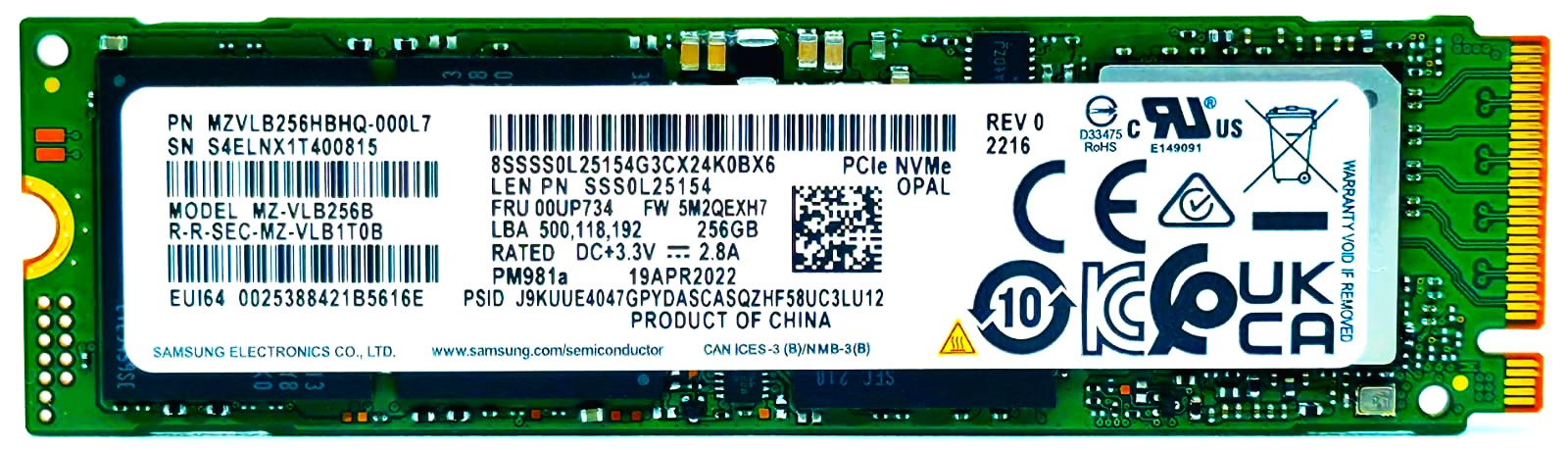 NVMe M.2 SSD 256GB 6枚セット Samsung MZVLW256HEHP-000D1 - 256GB NVMe PCIe Gen3 x4 M.2 2280 SSD
