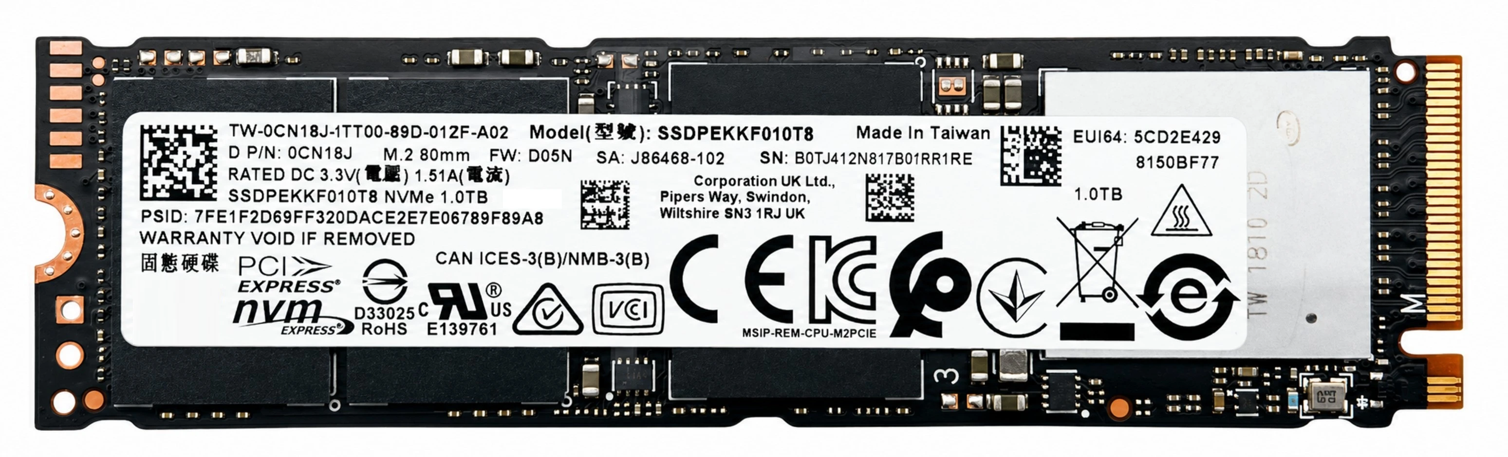 Intel SSDPEKNW010T8X1 - 1TB M.2 2280 NGFF PCIe NVMe Gen3x4 Solid