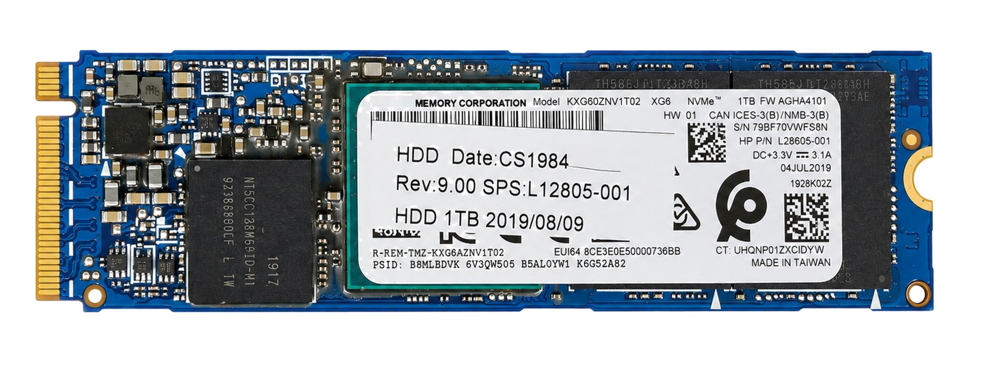 Toshiba KXG50ZNV1T02 - 1TB M.2 2280 NGFF PCIe NVMe Gen3x4 Solid