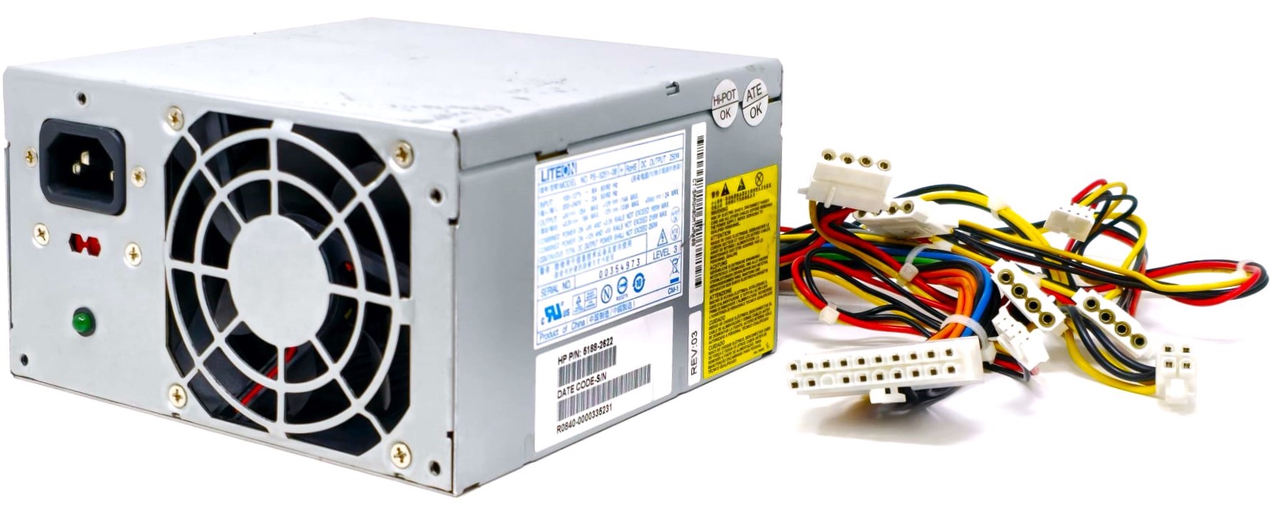 HP HP-D2537F3R REV: 05 - 250W Power Supply for HP Computers - 20-Pin ATX - 4x Molex - 2x Floppy