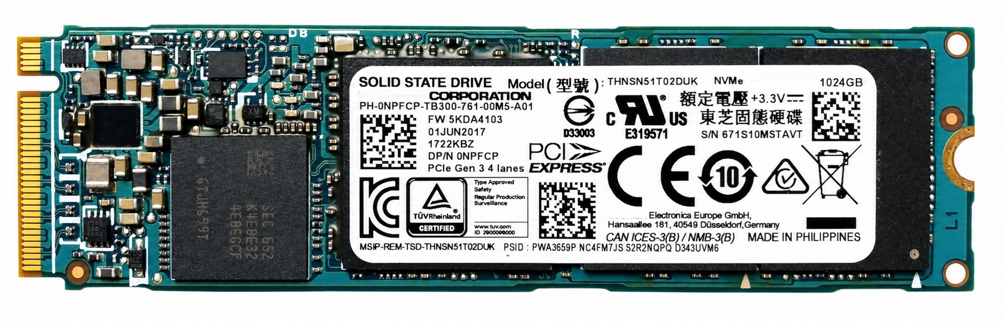CN18J - 1TB M.2 2280 NGFF PCIe NVMe Gen3x4 Solid State SSD