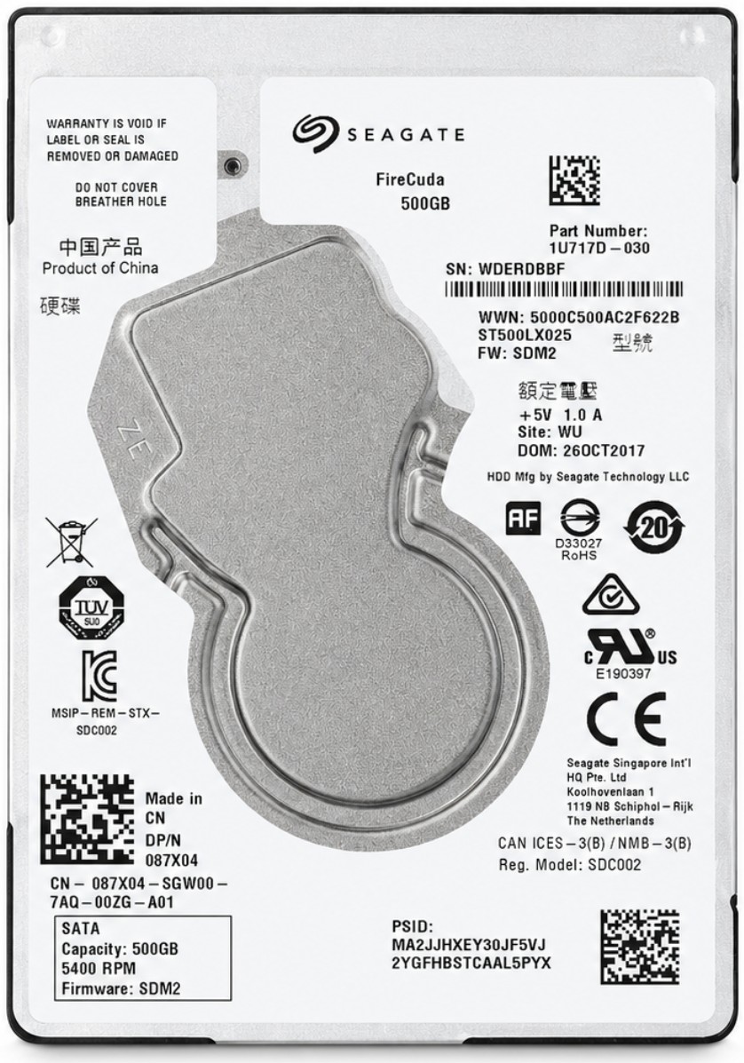 Seagate 1U717D-500 - 500GB 5.4K RPM 128MB Firecuda SATA 7mm 2.5" SSHD Hybrid Hard Drive
