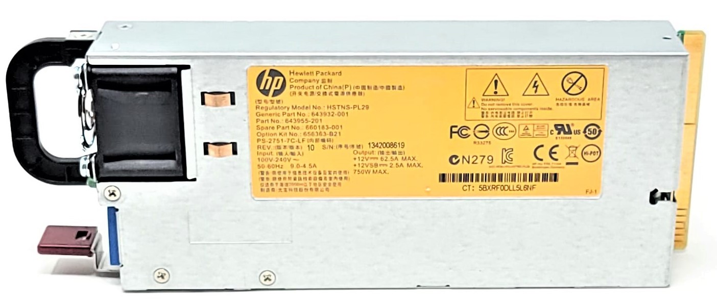 HP 643932-001 - 750W Platinum Power Supply for Proliant DL360P G8 DL380P G8  DL385P GEN8 G8