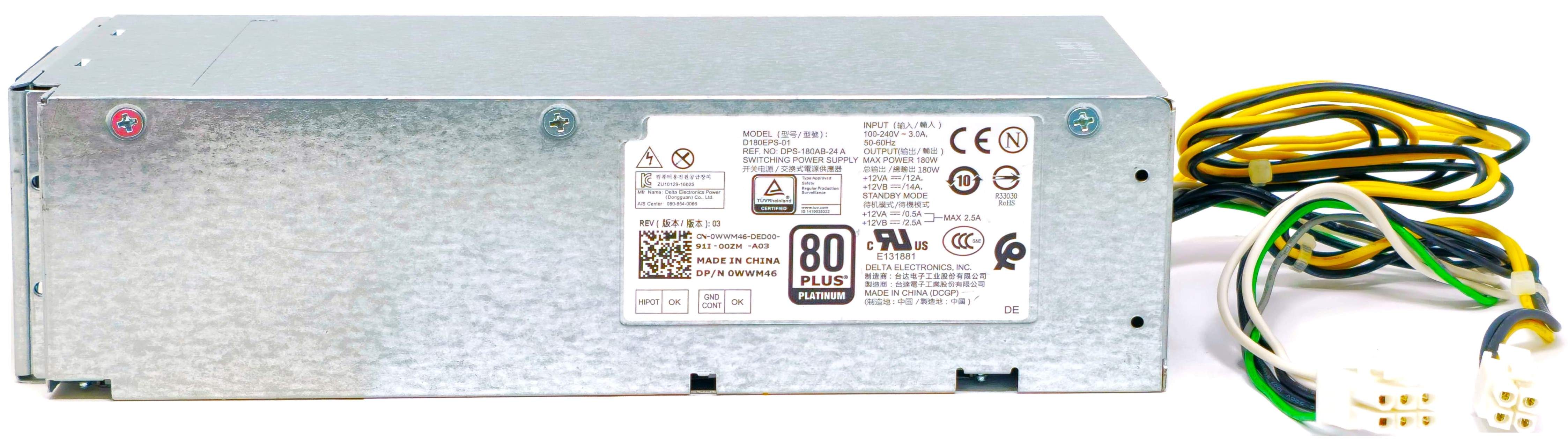 L180AS-02 - 180W Power Supply with 2x Connectors 6-Pin for Optiplex 3050 5050 7050 Inspiron 3668