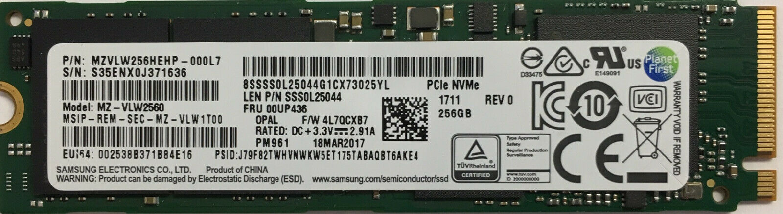 SAMSUNG M.2 NVMe 128GB SSD ノートパソコンや用 Samsung MZFLV128HCGR-000MV -128GB M.2 2280 NGFF PCIe NVMe
