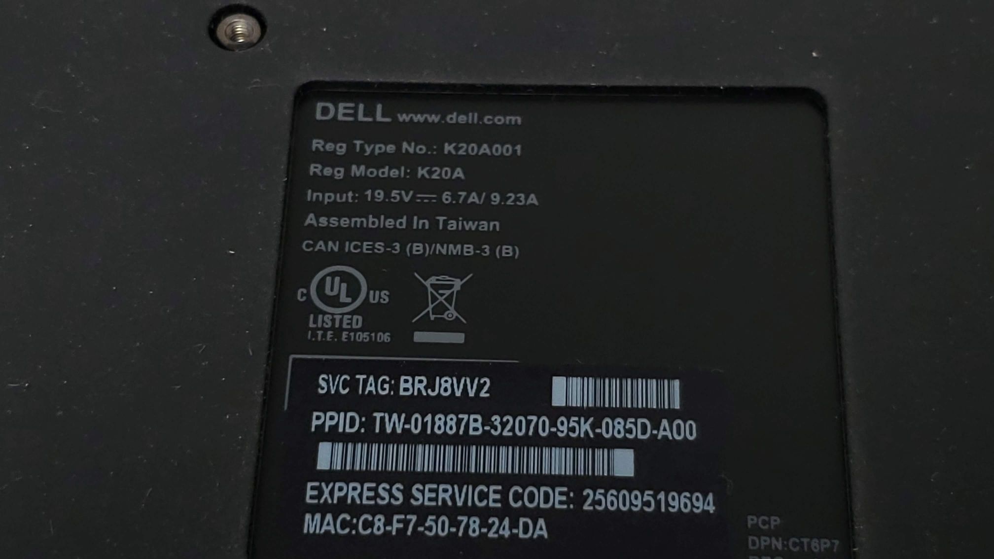 Dell 1T78D WD19TB K20A001 K20A WD19 Thunderbolt Docking Station with