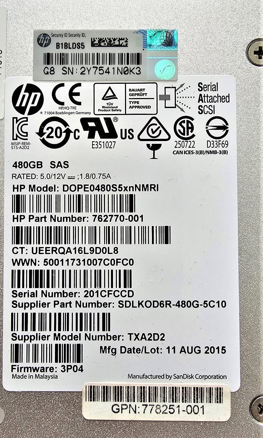 HP 762770-001 - SPS-DRV 480GB SSD 6G SAS SFF SS7000