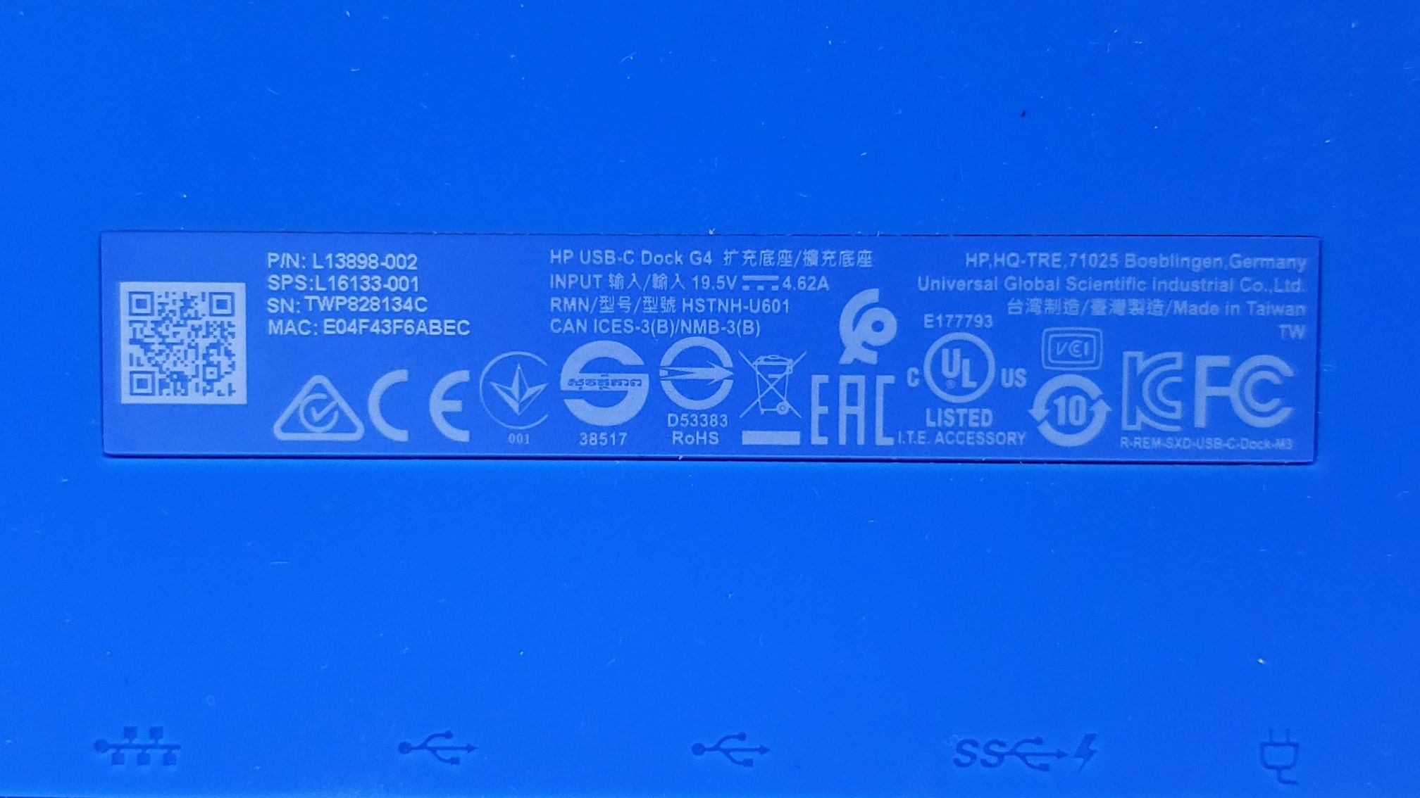 HP 924850-001 - USB-C Dock G4 Docking Station with 90W Adapter Included 710413-001