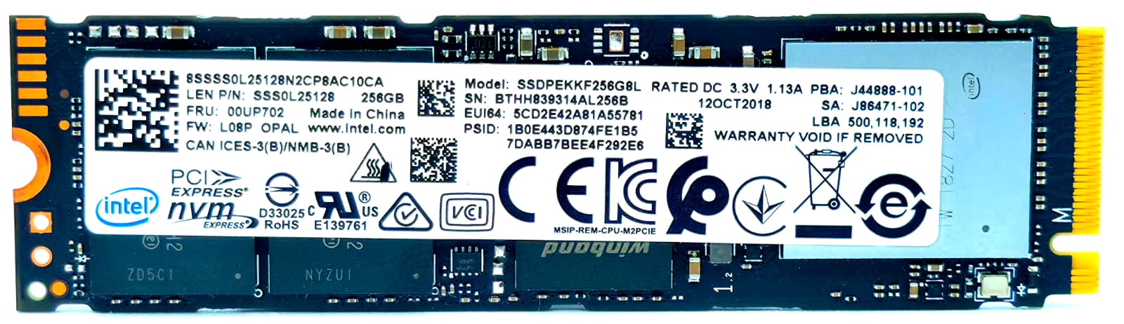 01FR541 - 256GB NVMe PCIe Gen3 x4 M.2 2280 SSD for Latitude XPS Precision HP EliteBook ProBook ThinkPad Ideapad
