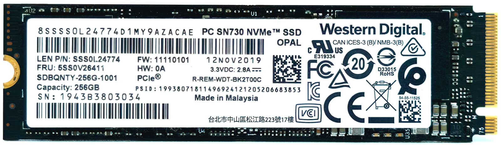 Western Digital SDBQNTY-256G - 256GB NVMe PCIe Gen3 x4 M.2 2280 SSD for Latitude XPS Precision HP EliteBook ProBook ThinkPad Ideapad
