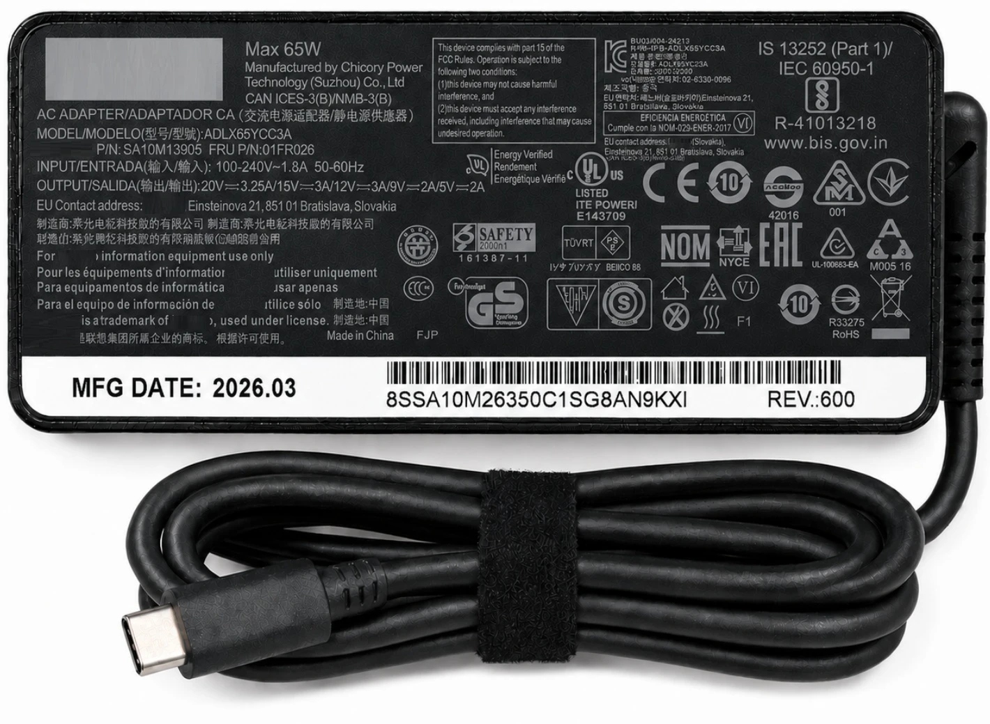 SA10R16872 - 65W USB Type-C AC Adapter Charger for ThinkPad X1 Carbon L380 L480 L580 Chromebook C330 C630 C930 Yoga C930 C940 720 730 910 920