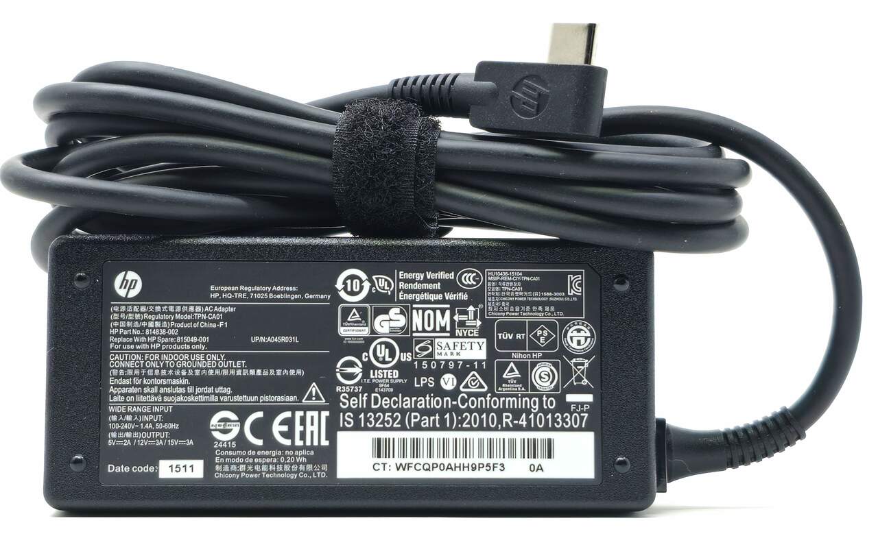 HP A-0045ADU00-503 - 45W 15V 3A USB-C AC Adapter Charger for HP Spectre 13 X360 Elite X2 1012 G1 HP Chromebook