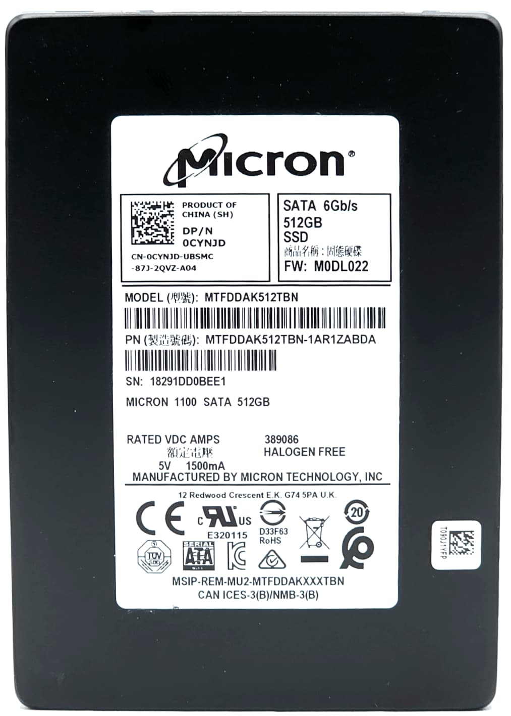 MTFDDAK512MBF-1AN1ZABHA - 512GB 6Gbps SATA III 7mm 2.5