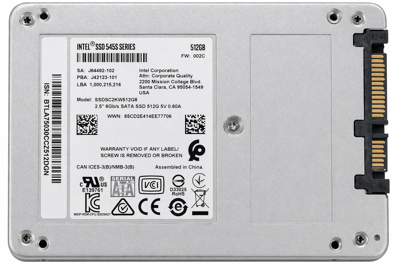 Intel SSDSC2KF512G8 - 512GB 6Gbps SATA III 7mm 2.5" Solid State SSD