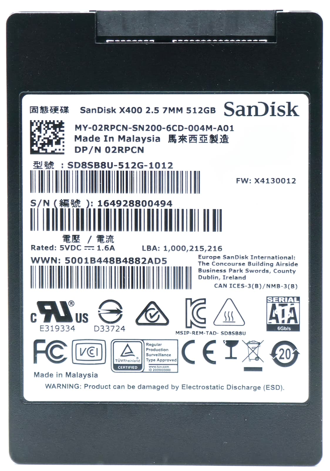 SD8TB8U-512G-1001 - 512GB 6Gbps SATA III 7mm 2.5" Solid State SSD