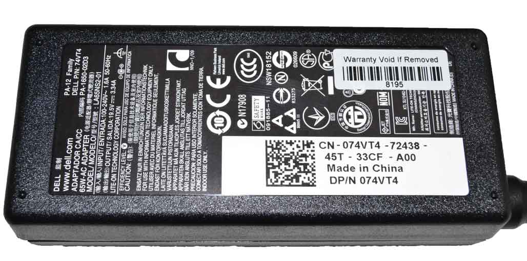 00PV9 - 65W AC Adapter Charger 3.0mm Tip for XPS 18, Inspiron 11, Inspiron 13 00PV9 - 65W AC Adapter Charger 3.0mm Tip for XPS 18, Inspiron 11, Inspiron 13