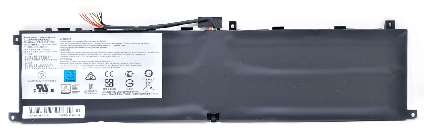 4ICP8/35/142 - 80.25W 5380mAh BTY-M6L Battery for MSI GS65 GS75 P65 P75 PS63 WS75 GS65 Stealth 9SG