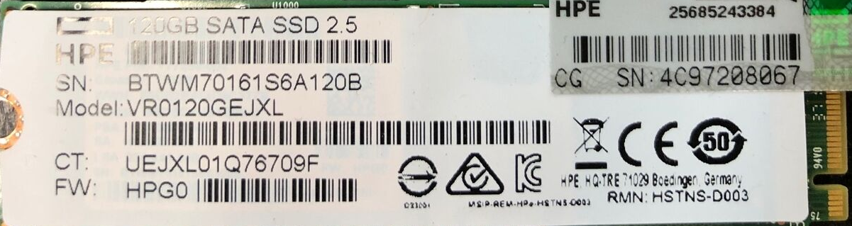 HP VR0120GEJXL - 120GB 2280 SATA 6G Read Intensive M.2 SSD