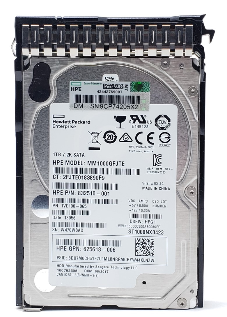 HPE MM1000GEREQ - 1TB 7.2K RPM SATA 15mm 2.5" Hard Drive with SC Tray for Gen 8 Gen 9 G8 G9