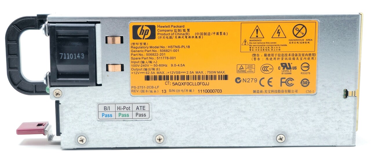 HP HSTNS-PL18 HP 750W CS HE 電源キット HP HSTNS-PL18 - 750W Power Supply For Proliant Servers