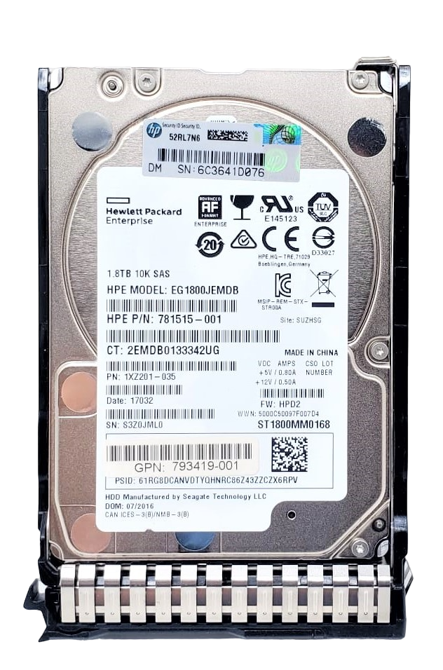 HP EG1800JEHMD - 1.8TB 10K ENT SC 12G SAS 2.5" Hard Drive for HPE ProLiant BL420 BL460 DL160 DL360 DL360P DL580 ML150 ML350 SL230S G9 G10