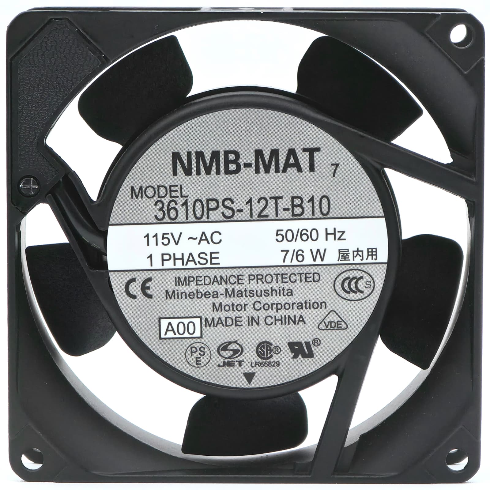 3610PS-12T-B10 - 92x92x25mm 9225 115VAC 7/6W 50/60Hz 1-Phase 2-Terminal Connector Cooling Fan