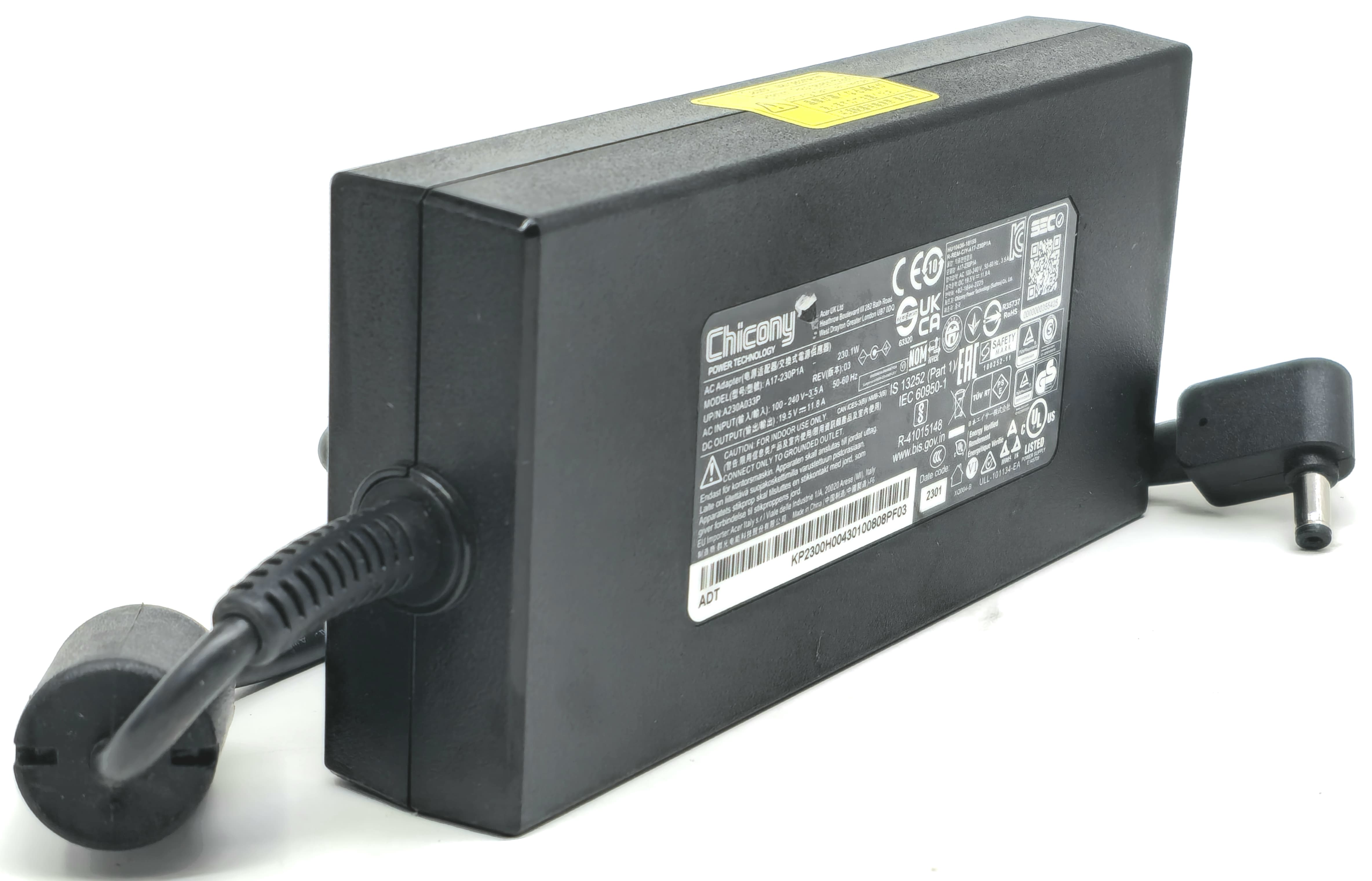 A230A033P - 230W 19.5V 11.8A 5.5x1.7mm Connector AC Adapter Charger for Acer Predator Triton 300 315-53 500 515-52 ConceptD 7 Ezel CN715-72G CC715-71 CC715-91P