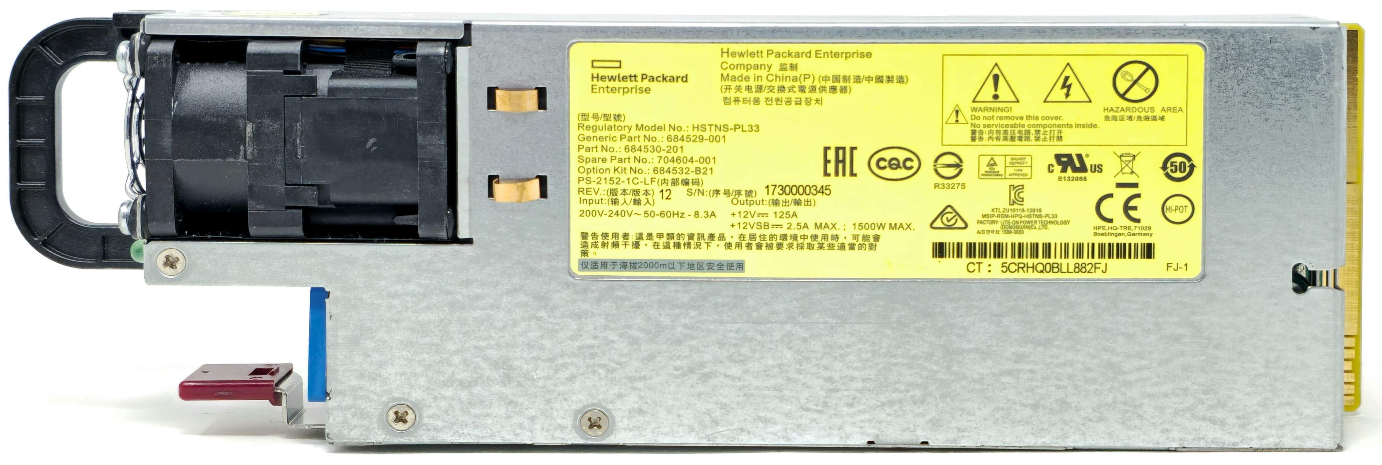 HP HSTNS-PL33 - 1500W 240V CS Platinum Plus Hot Plug Power Supply