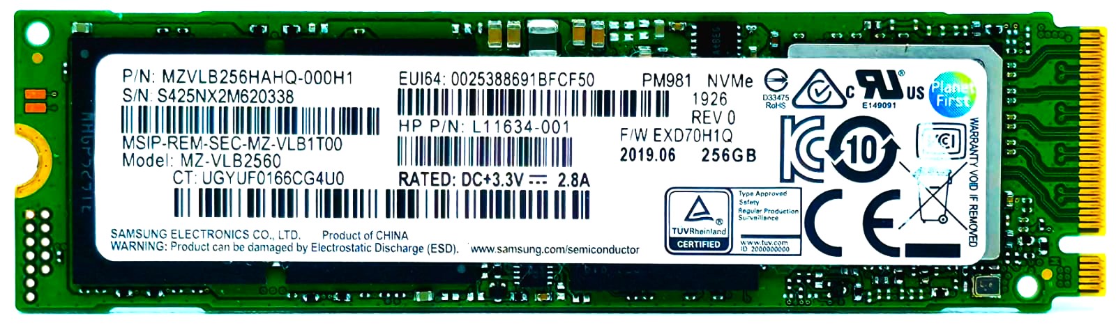 Samsung MZVLQ256HBJD-00BKN - 256GB NVMe PCIe Gen3 x4 M.2 2280 SSD for Latitude XPS Precision HP EliteBook ProBook ThinkPad Ideapad