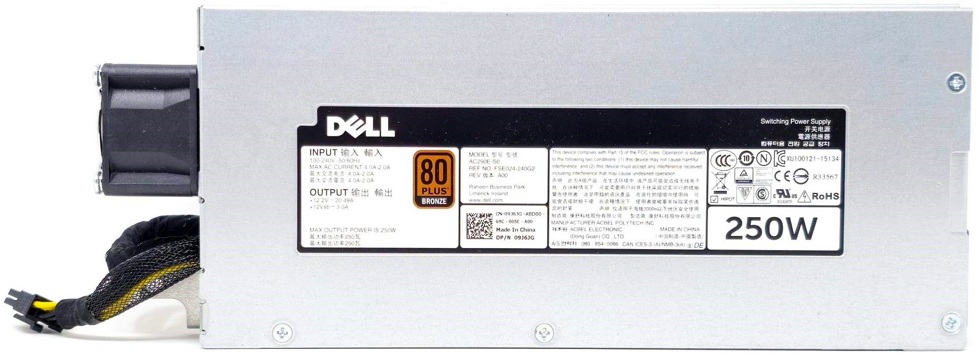 9J6JG - 250W 10-Pin Bronze Internal Power Supply for PowerEdge