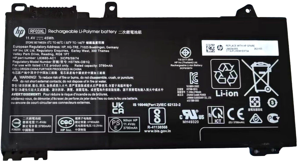 HP HSTNN-OB1Q - 3-Cell RF03XL RFO3XL RF03 Battery for HP ProBook 430 440 445 450 455 G6 G7 / ZHAN 66 Pro 13 14 15 G2 G3