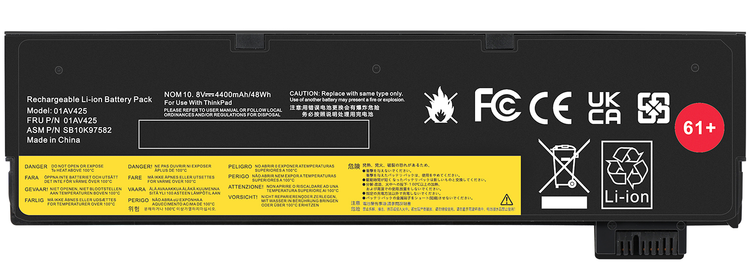 SB10K97582 - 61+ Battery for ThinkPad T470 T480 T570 T580 A475 A485 P51s P52s TP25 Series
