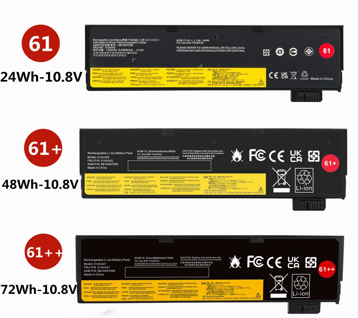 SB10K97582 - 61+ Battery for ThinkPad T470 T480 T570 T580 A475 A485 P51s P52s TP25 Series