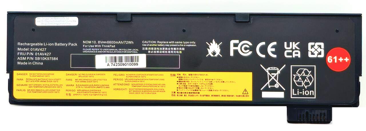 01AV427 - 61++ Battery for ThinkPad T470 T480 T570 T580 A475 A485