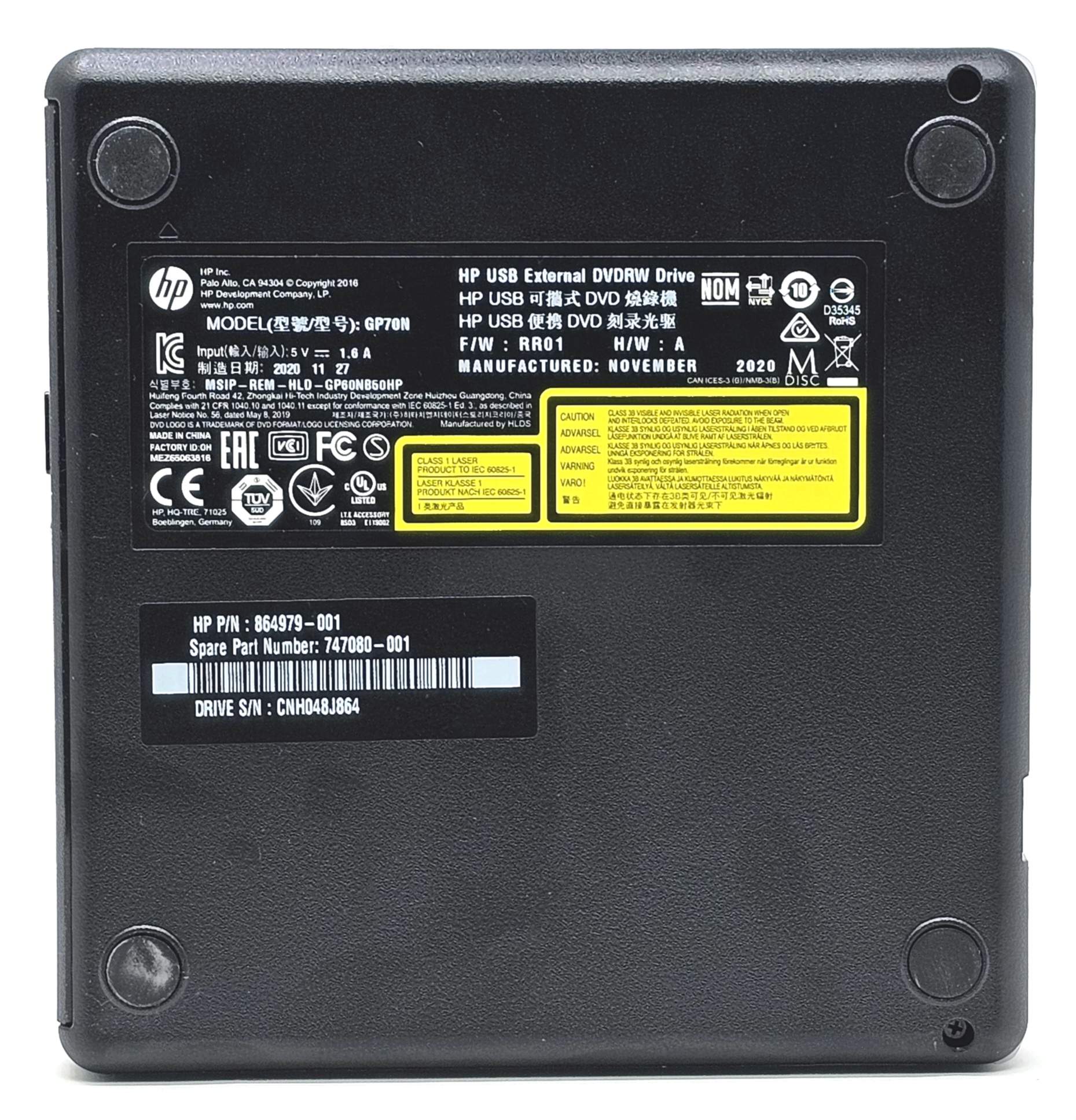 HP 864979-001 - Genuine HP Portable Slim USB External DVD-RW Optical Drive